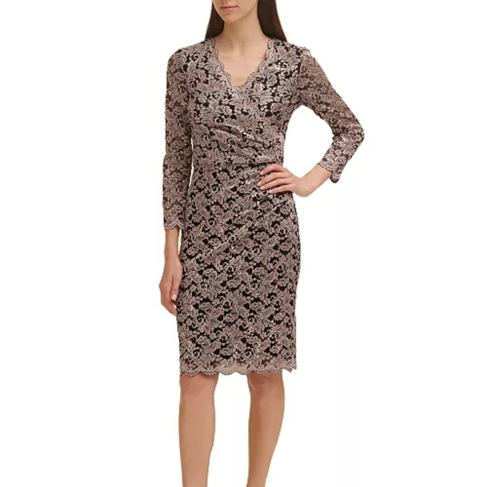 Jessica Howard Women's V-Neck Glitter lace Sheath Dress Size 14 NWT